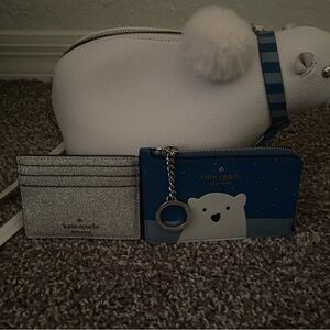 Kate Spade Silver Glitter and Blue Polar Bear Card Holder Set